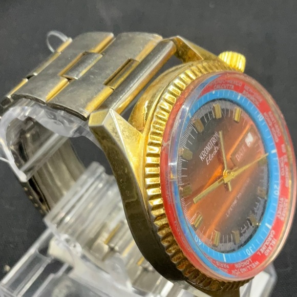 VINTAGE KRONOTRON ELECTRA CALENDAR LIFETIME MAINSPRING WINDING SWISS WATCH - Picture 3 of 7
